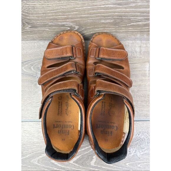 Finn Comfort Tunis Men’s Sz 11/EU 44 Brown Leather 3 Strap Hook & Loop Sandals main image 4